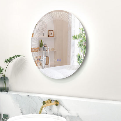 Ø 60 Cm Miroir De Salle De Bain Avec Motif LED Antibuée 3 Couleurs Fonction Mémoire Affichage Temps Température IP44 Argent