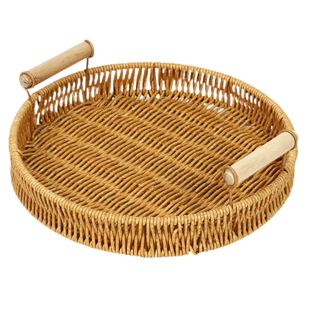 Plateau de rangement en rotin tissé à la main