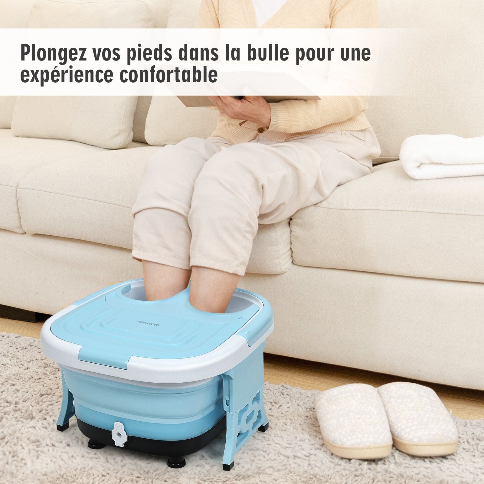 Bain De Pieds Thalasso Balnéothérapie Avec Télécommande Cuve Repliable Lumière Infrarouge Avec Massage À Bulles Et Vibration Bleu