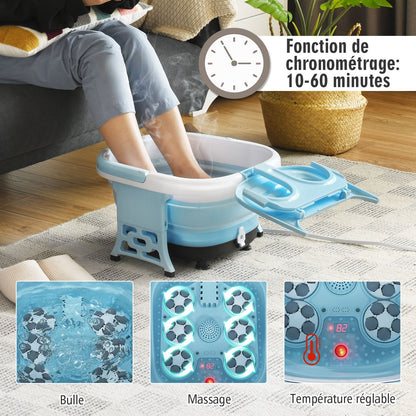 Bain De Pieds Thalasso Balnéothérapie Avec Télécommande Cuve Repliable Lumière Infrarouge Avec Massage À Bulles Et Vibration Bleu