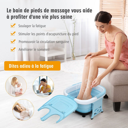 Bain De Pieds Thalasso Balnéothérapie Avec Télécommande Cuve Repliable Lumière Infrarouge Avec Massage À Bulles Et Vibration Bleu