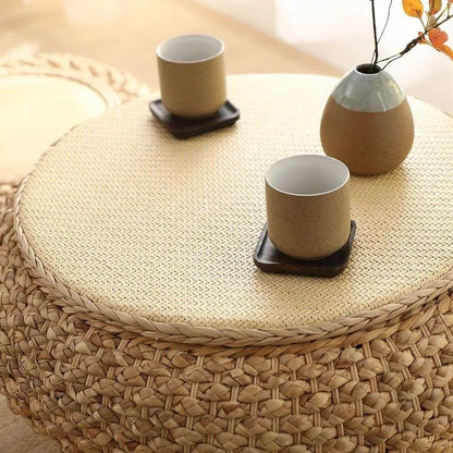 Table basse ronde moderne en rotin tissé à la main