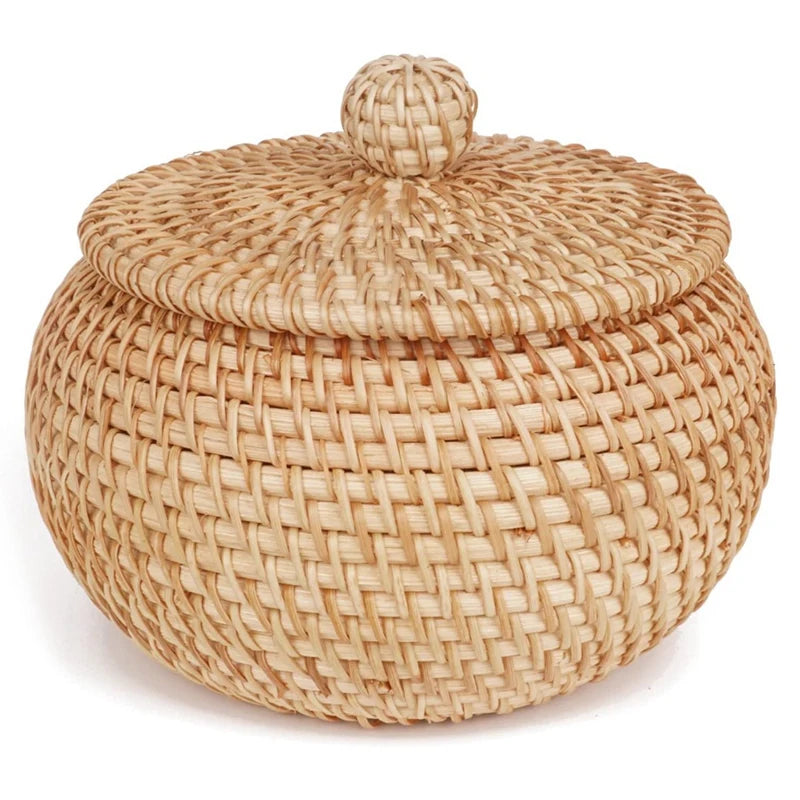 Panier rond en rotin avec couvercle