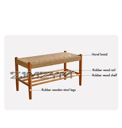 Tabouret à chaussures tissé en rotin et bois massif