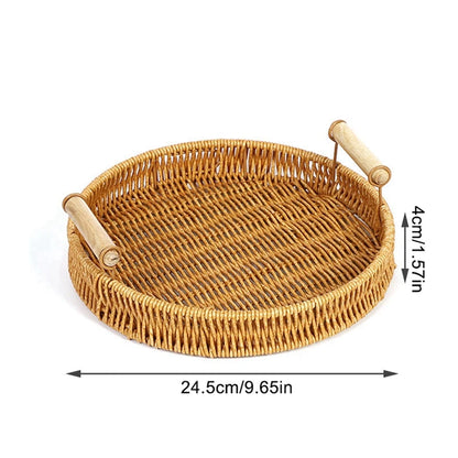Plateau de rangement en rotin tissé à la main