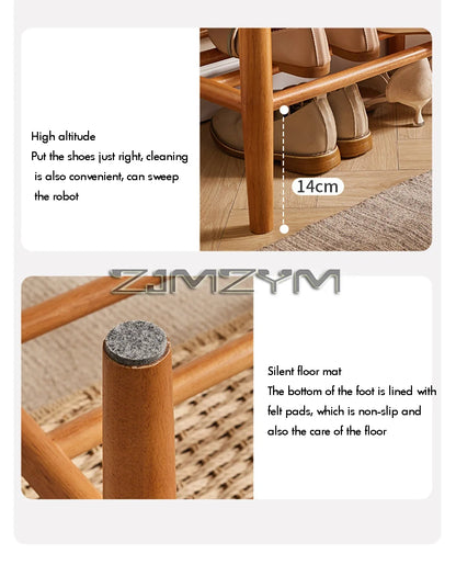 Tabouret à chaussures tissé en rotin et bois massif