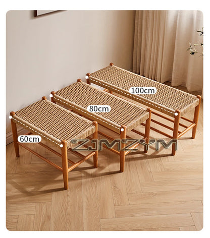 Tabouret à chaussures tissé en rotin et bois massif