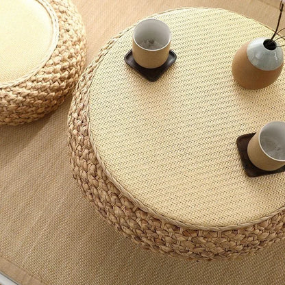 Table basse ronde moderne en rotin tissé à la main