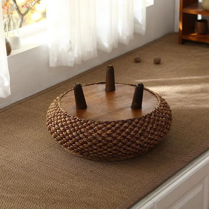 Table basse ronde moderne en rotin tissé à la main