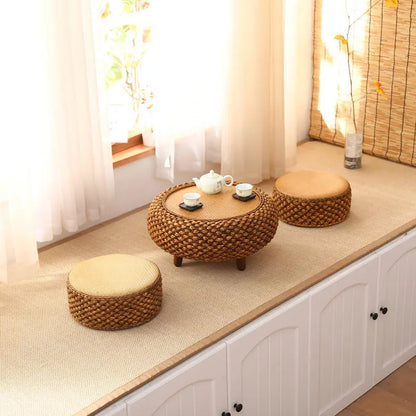 Table basse ronde moderne en rotin tissé à la main