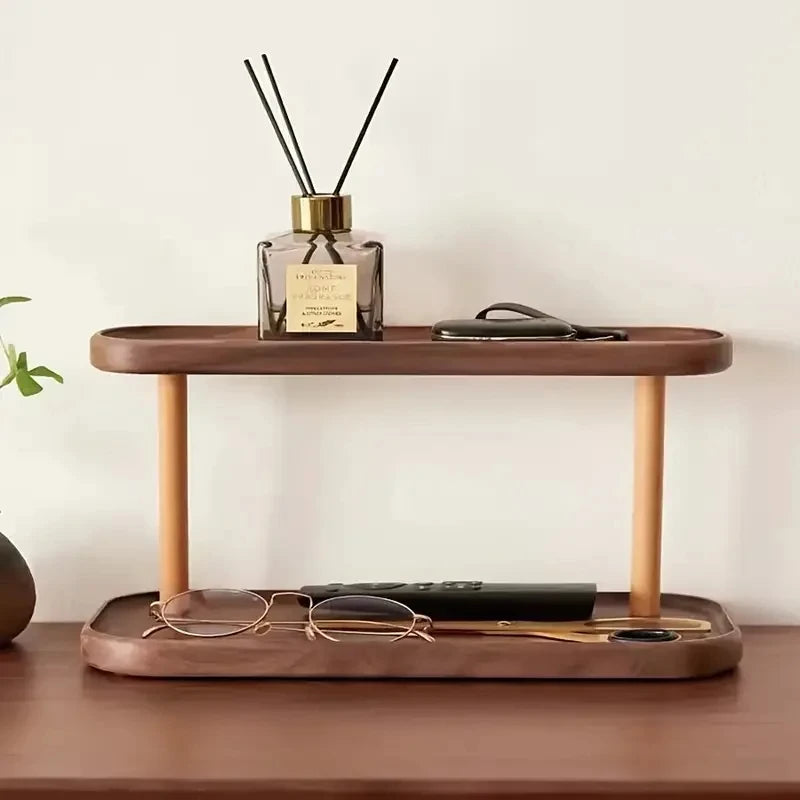 Support de rangement en bois 2 couches de présentoir