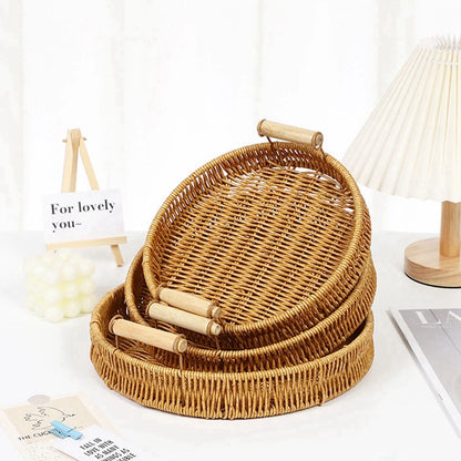 Plateau de rangement en rotin tissé à la main