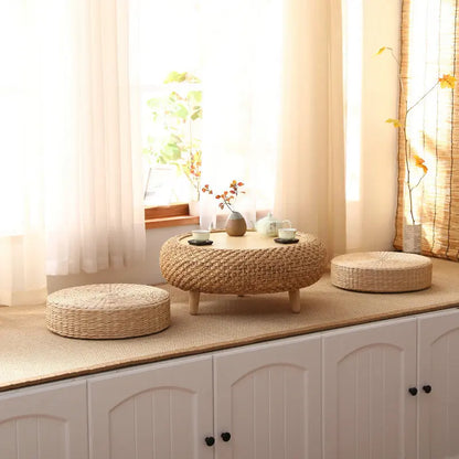 Table basse ronde moderne en rotin tissé à la main