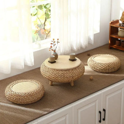 Table basse ronde moderne en rotin tissé à la main