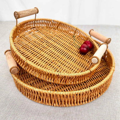 Plateau de rangement en rotin tissé à la main