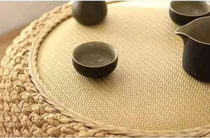Table basse ronde moderne en rotin tissé à la main