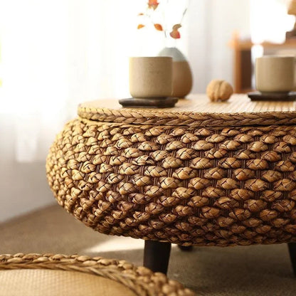 Table basse ronde moderne en rotin tissé à la main