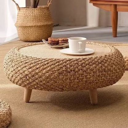 Table basse ronde moderne en rotin tissé à la main