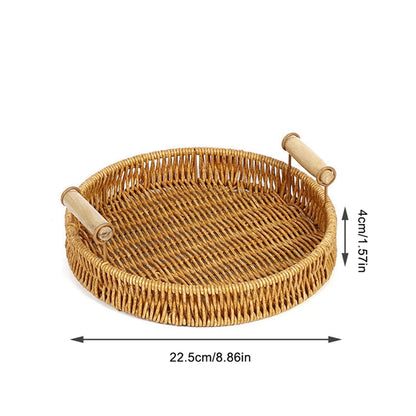 Plateau de rangement en rotin tissé à la main