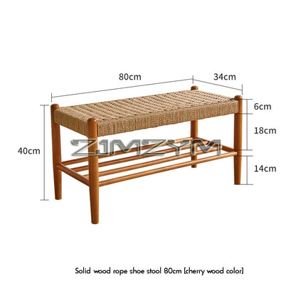 Tabouret à chaussures tissé en rotin et bois massif
