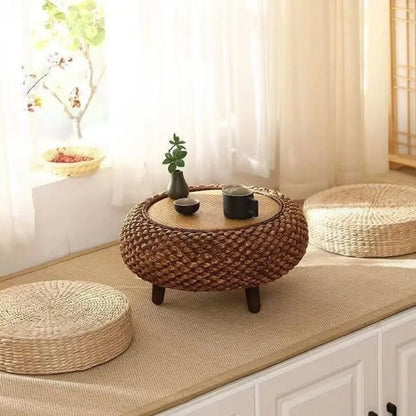 Table basse ronde moderne en rotin tissé à la main