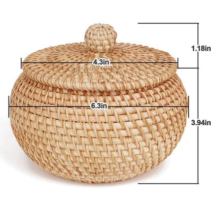 Panier rond en rotin avec couvercle