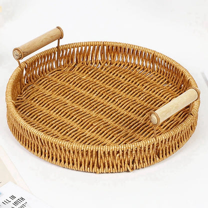 Plateau de rangement en rotin tissé à la main