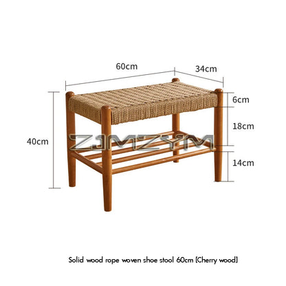Tabouret à chaussures tissé en rotin et bois massif