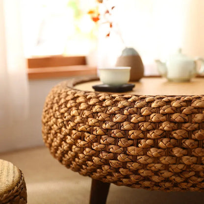 Table basse ronde moderne en rotin tissé à la main