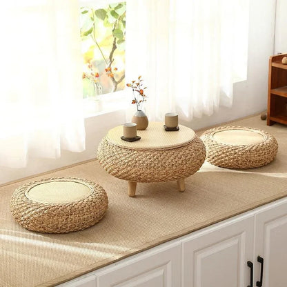 Table basse ronde moderne en rotin tissé à la main