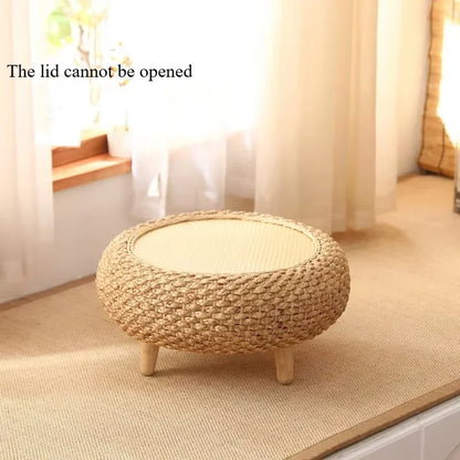 Table basse ronde moderne en rotin tissé à la main