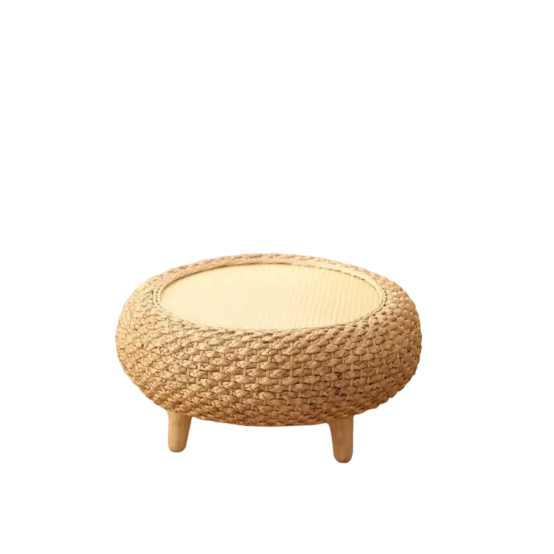 Table basse ronde moderne en rotin tissé à la main