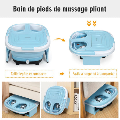 Bain De Pieds Thalasso Balnéothérapie Avec Télécommande Cuve Repliable Lumière Infrarouge Avec Massage À Bulles Et Vibration Bleu